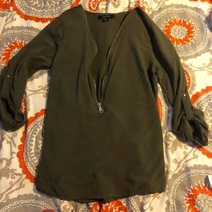 Olive green roll tan blouse